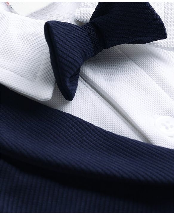 Babyhug Knit Full Sleeves 3 Piece Party Suit With Bow & Cap - Navy Blue