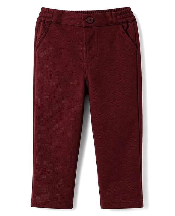 Babyhug Knit Full Sleeves Solid Shirt & Trouser with Bow & Cap - Wine