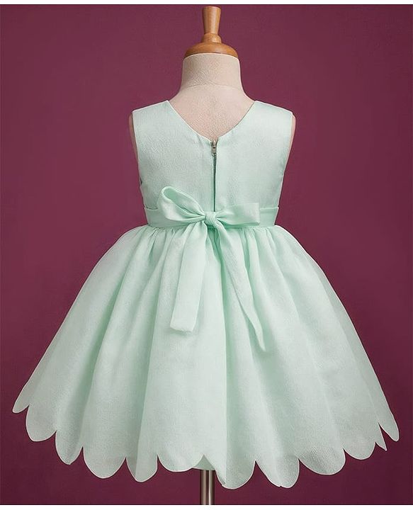 Babyhug Woven Sleeveless Party Dress with Bow Applique & Cotton Lining - Mint