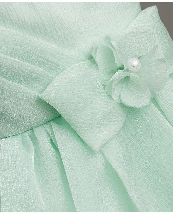 Babyhug Woven Sleeveless Party Dress with Bow Applique & Cotton Lining - Mint