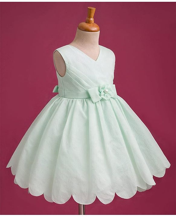 Babyhug Woven Sleeveless Party Dress with Bow Applique & Cotton Lining - Mint