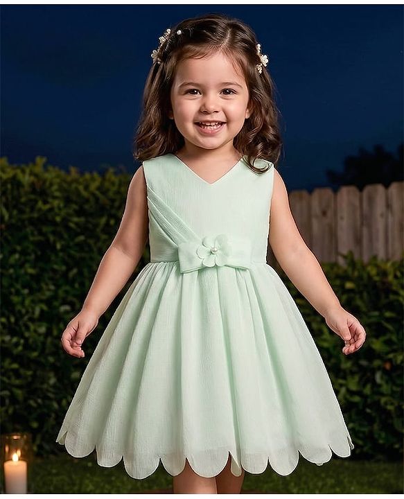 Babyhug Woven Sleeveless Party Dress with Bow Applique & Cotton Lining - Mint
