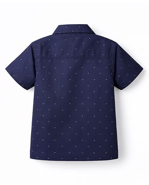 Babyhug Cotton Woven Half Sleeves Printed Shirt & Shorts with Bow & Suspender - Navy Blue & Maroon