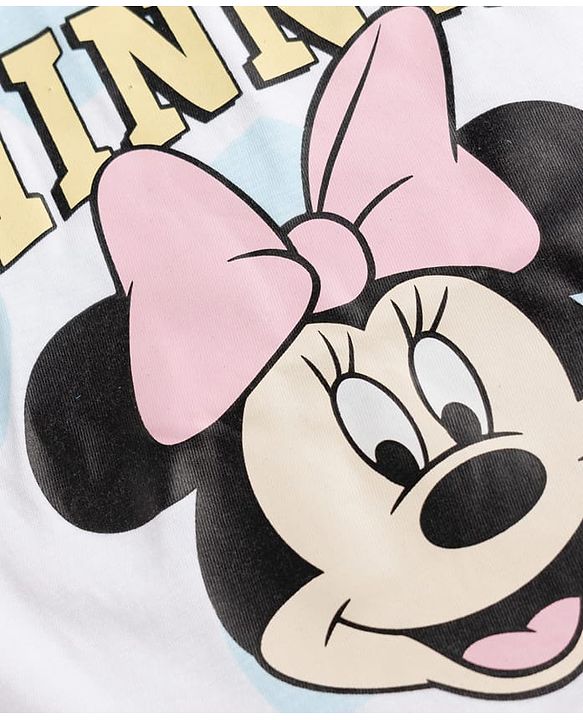 Babyhug Disney 100% Cotton Knit Half Sleeves T-Shirt & Shorts Set With Minnie Mouse Graphics - Light Blue