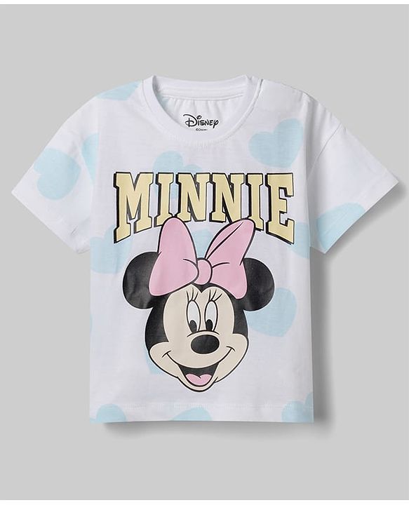 Babyhug Disney 100% Cotton Knit Half Sleeves T-Shirt & Shorts Set With Minnie Mouse Graphics - Light Blue