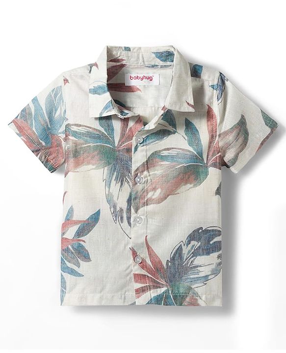 Babyhug Cotton Woven Half Sleeves Tropical Theme Printed Party Shirt & Shorts Set With Suspender & Bow - Multicolor