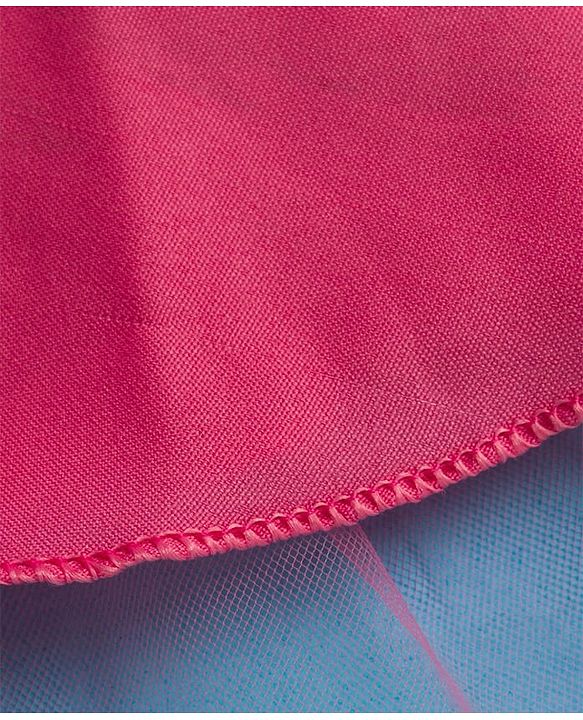 Babyhug Woven Sleeveless Mesh Party Dress with Floral Applique & Frill Detailing - Pink