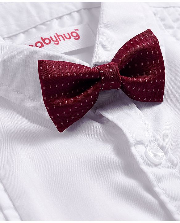 Babyhug Cotton Satin Woven Full Sleeves Pintuck Solid Shirt with Bow - White