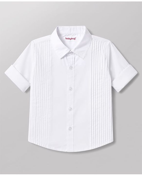 Babyhug Cotton Satin Woven Full Sleeves Pintuck Solid Shirt with Bow - White