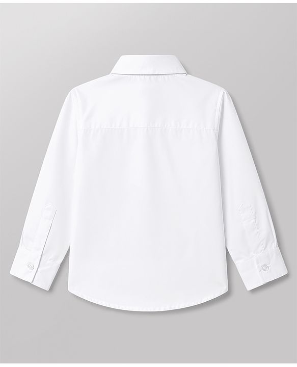 Babyhug Cotton Satin Woven Full Sleeves Pintuck Solid Shirt with Bow - White