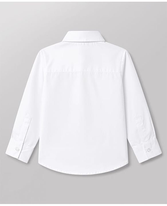 Babyhug Cotton Satin Woven Full Sleeves Pintuck Solid Shirt with Bow - White