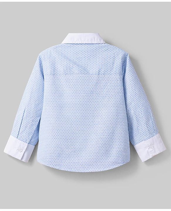 Babyhug Cotton Woven Full Sleeves Printed Pintuck Party Shirt With Bow - White