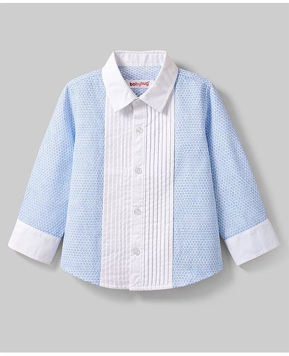 Babyhug Cotton Woven Full Sleeves Printed Pintuck Party Shirt With Bow - White