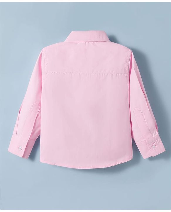 Babyhug Cotton Satin Woven Full Sleeves Pintuck Solid Shirt with Bow - Pink