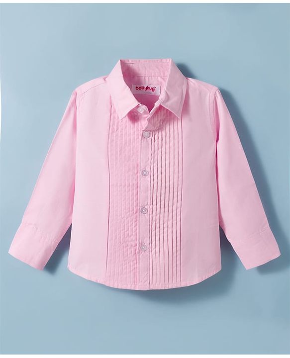 Babyhug Cotton Satin Woven Full Sleeves Pintuck Solid Shirt with Bow - Pink