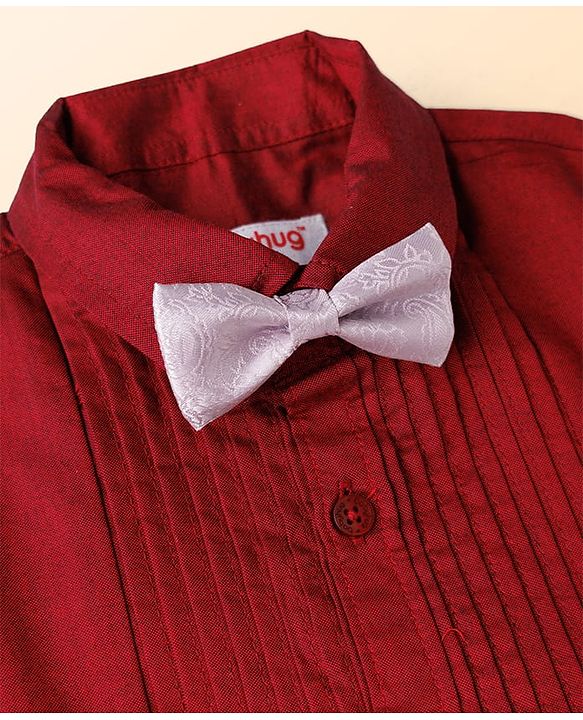 Babyhug Cotton Satin Woven Full Sleeves Pintuck Solid Shirt with Bow - Red