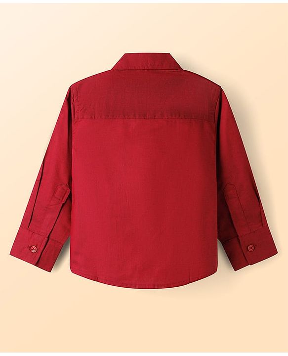 Babyhug Cotton Satin Woven Full Sleeves Pintuck Solid Shirt with Bow - Red