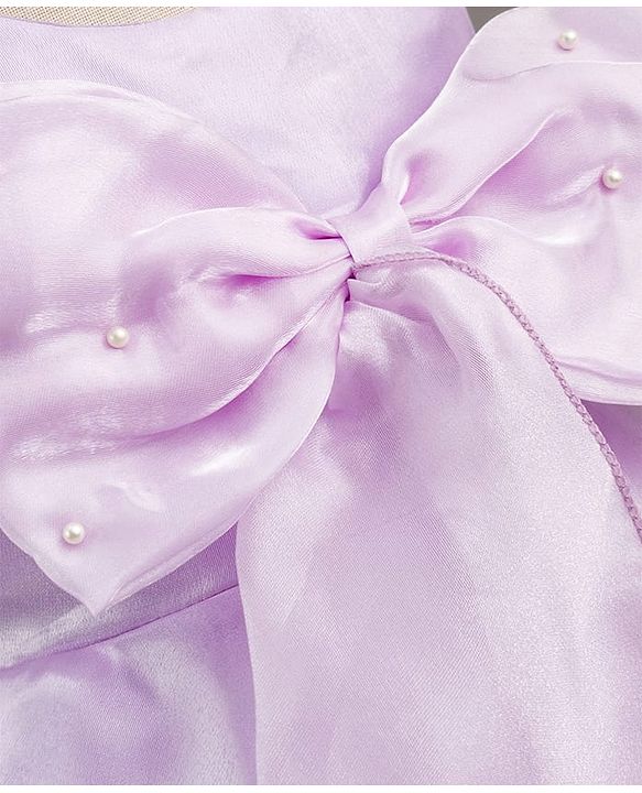 Babyhug Woven Sleeveless Party Dress with Bow Applique Cotton Lining & Pearl Detailing - Purple
