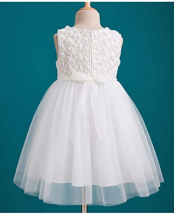Babyhug Mesh Woven Sleeveless Party Dress with Corsage - White