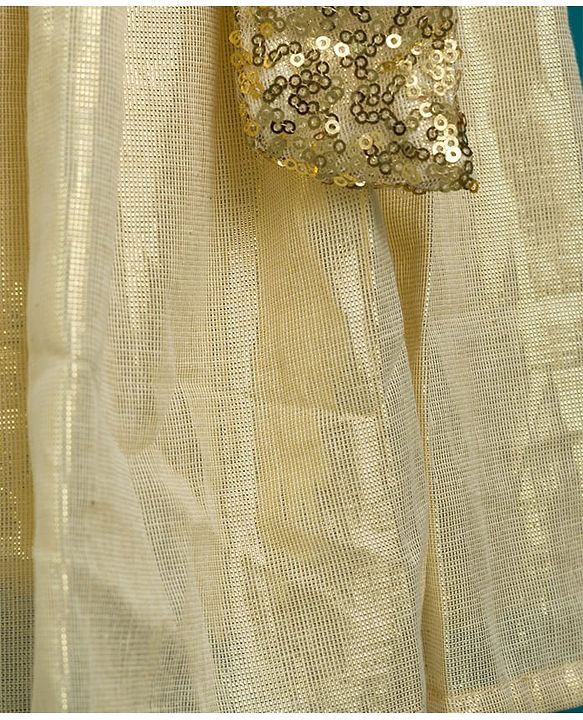 Babyhug Mesh Woven Sleeveless Shimmer Party Dress with Sequinned Bow Applique - Golden