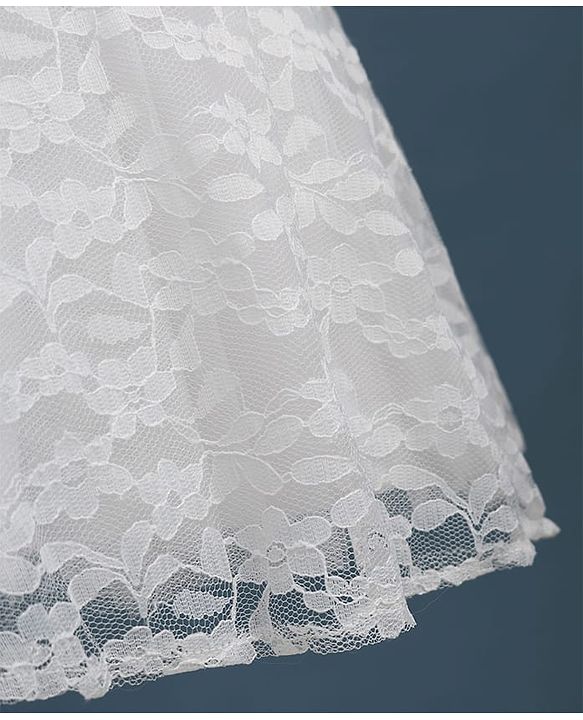 Babyhug Lace Woven Cap Sleeves Party Dress With Satin Bow Applique & Cotton Lining - White