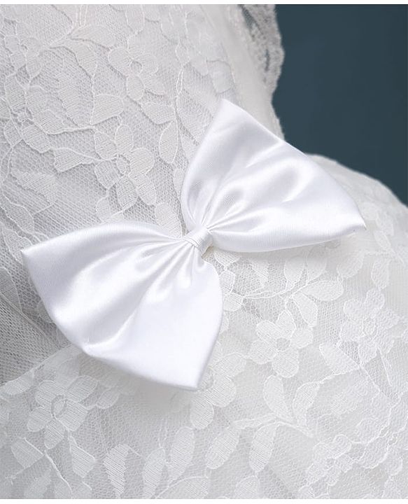 Babyhug Lace Woven Cap Sleeves Party Dress With Satin Bow Applique & Cotton Lining - White