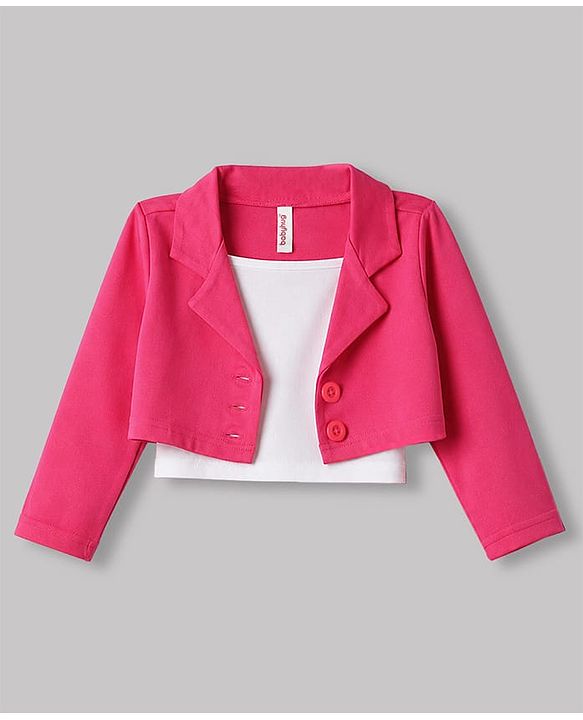 Babyhug Scuba Knit Full Sleeves Solid Jacket & Pleated Skirt With Inner Tee - Pink