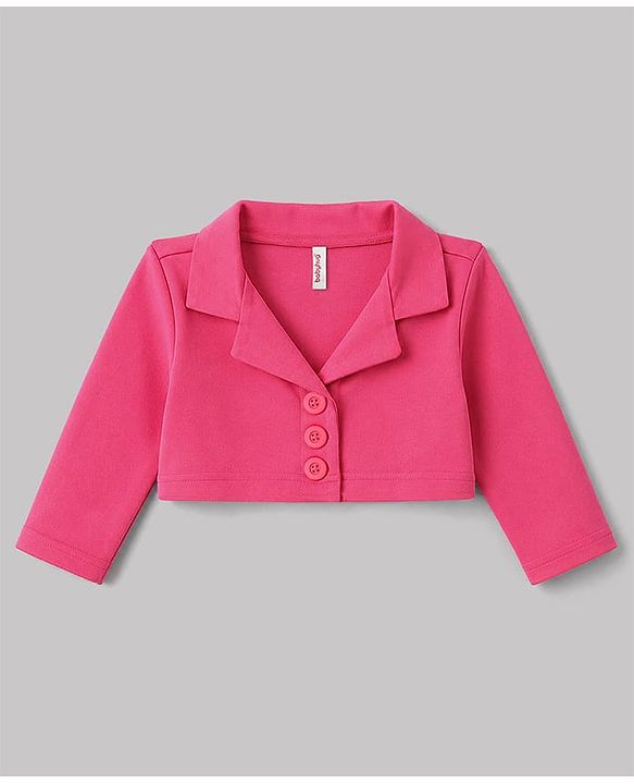 Babyhug Scuba Knit Full Sleeves Solid Jacket & Pleated Skirt With Inner Tee - Pink