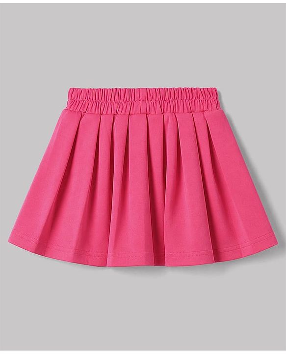 Babyhug Scuba Knit Full Sleeves Solid Jacket & Pleated Skirt With Inner Tee - Pink