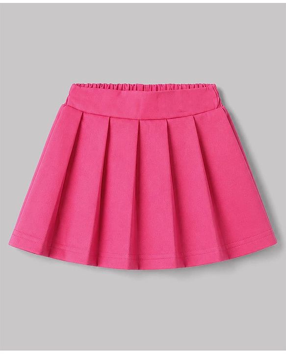 Babyhug Scuba Knit Full Sleeves Solid Jacket & Pleated Skirt With Inner Tee - Pink
