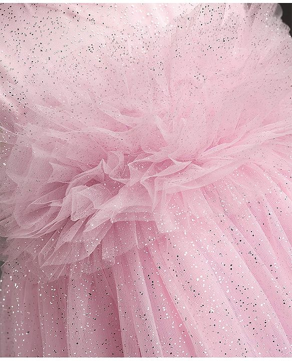 Babyhug Mesh Woven Sleeveless Party Dress with Sequin Detailing - Light Pink