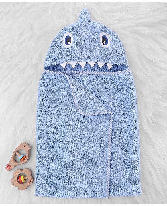 BABYHUG Cotton Knit Microfiber Hooded Towel With Embroidery L 74 x B 74 cm - Light Blue