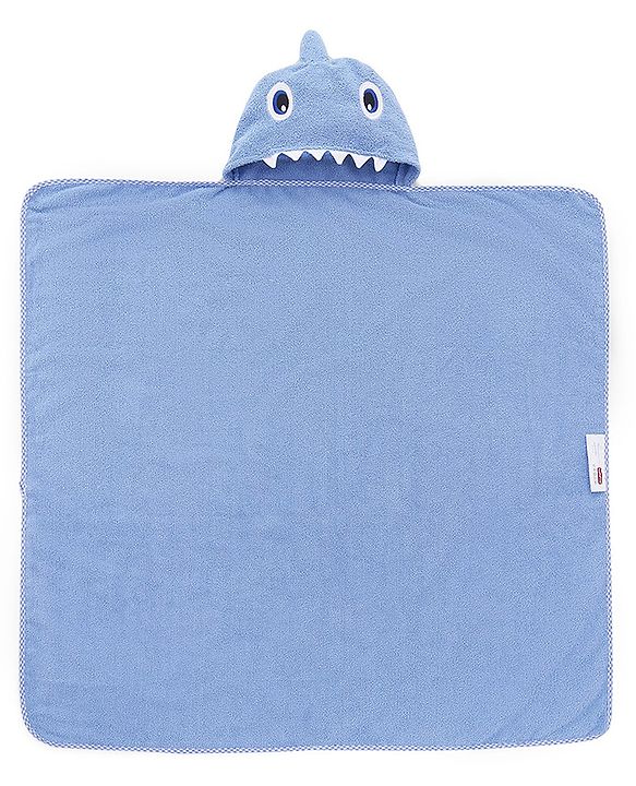 BABYHUG Cotton Knit Microfiber Hooded Towel With Embroidery L 74 x B 74 cm - Light Blue