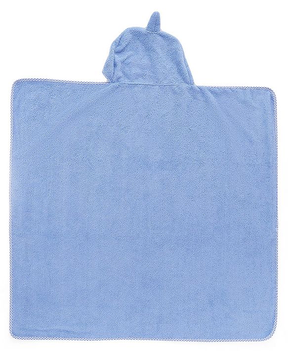 BABYHUG Cotton Knit Microfiber Hooded Towel With Embroidery L 74 x B 74 cm - Light Blue