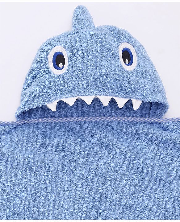 BABYHUG Cotton Knit Microfiber Hooded Towel With Embroidery L 74 x B 74 cm - Light Blue
