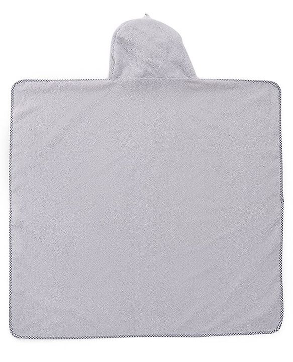 Babyhug Cotton Knit Microfiber  Hooded Towel With Elephant Embroidery - Grey