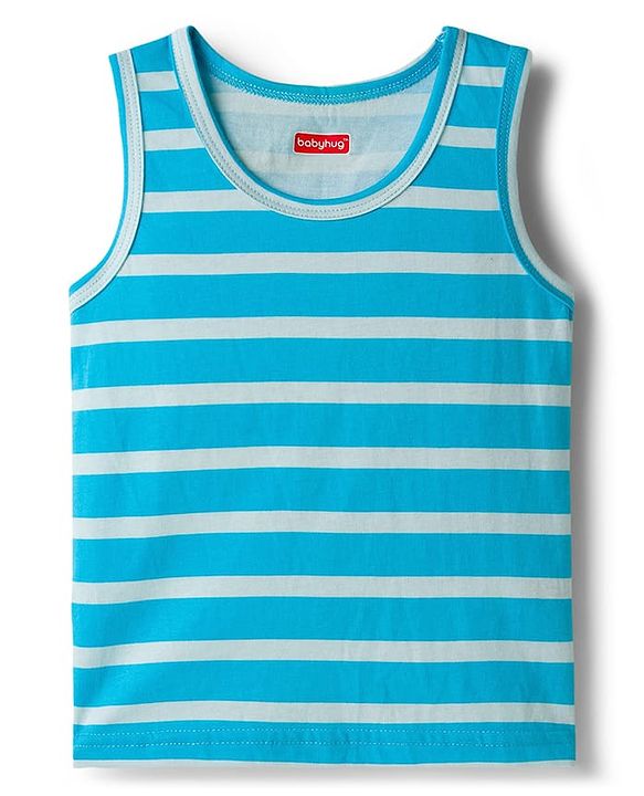 Babyhug 100% Cotton Single Jersey Knit Sleeveless Striped Vest - Blue