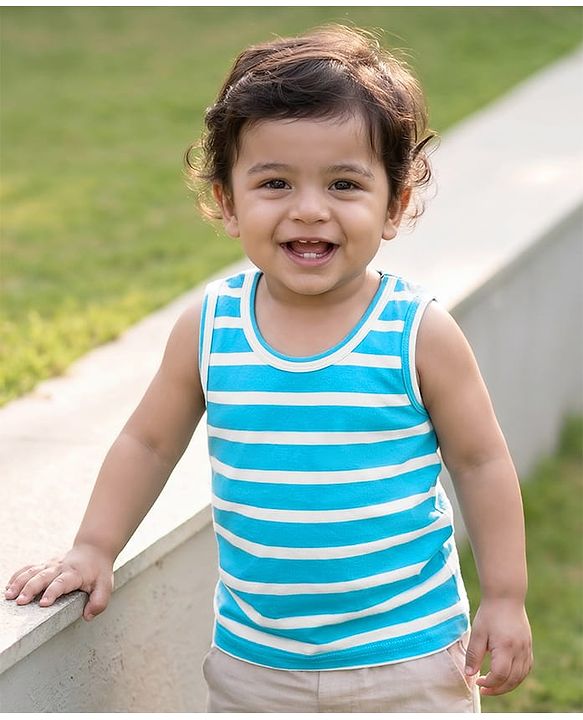 Babyhug 100% Cotton Single Jersey Knit Sleeveless Striped Vest - Blue