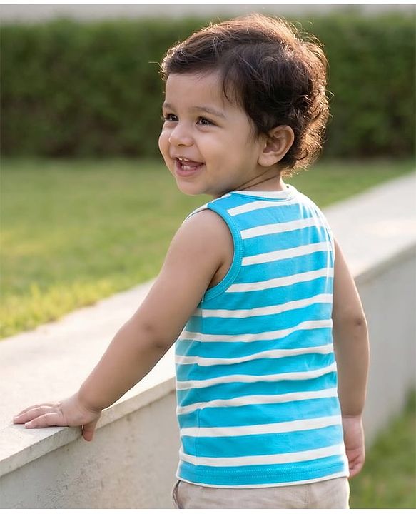 Babyhug 100% Cotton Single Jersey Knit Sleeveless Striped Vest - Blue