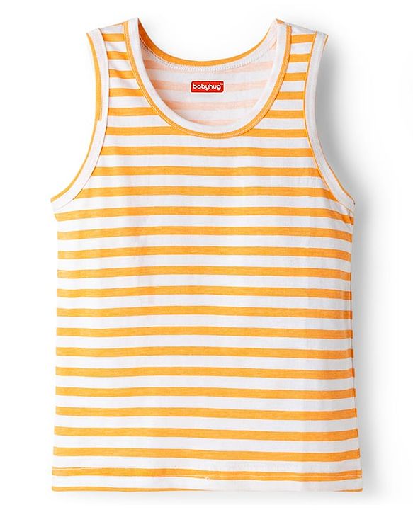 Babyhug 100% Cotton Knit Sleeveless Sando with Stripes - Orange