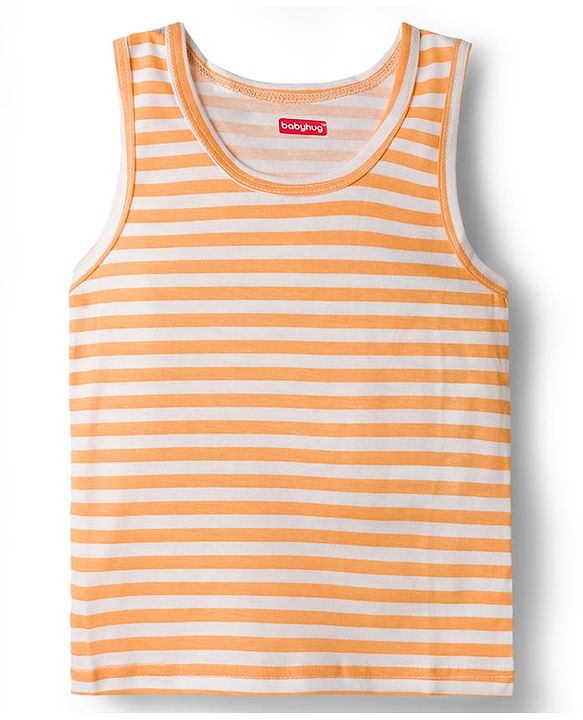 Babyhug 100% Cotton Single Jersey Knit Sleeveless Striped Vest - Orange