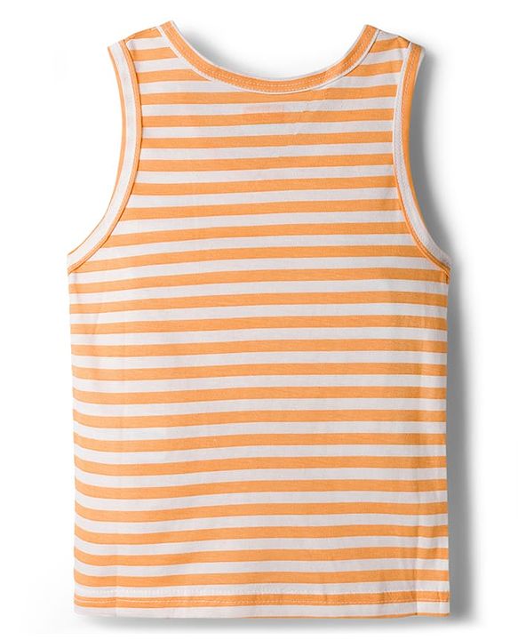 Babyhug 100% Cotton Single Jersey Knit Sleeveless Striped Vest - Orange