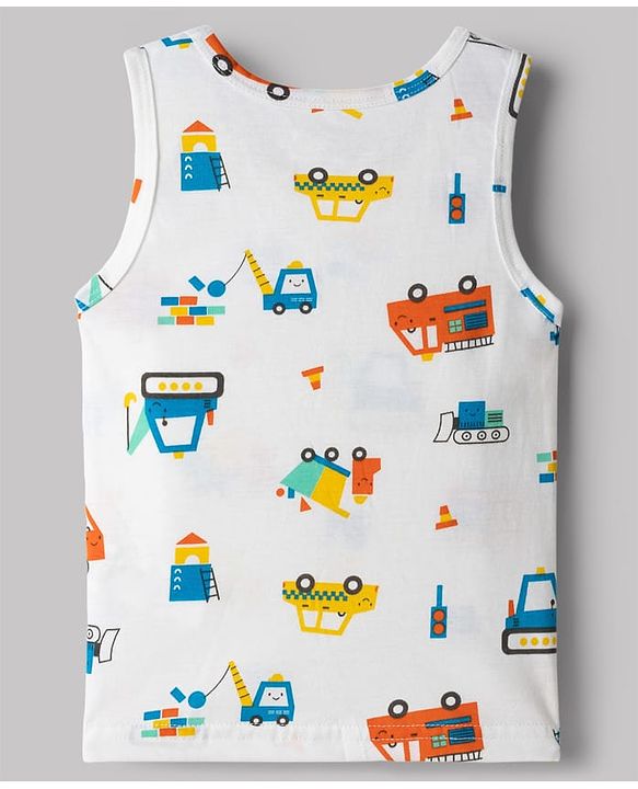 Babyhug 100% Cotton Single Jersey Knit Sleeveless Vest With JCB Print - Multicolor