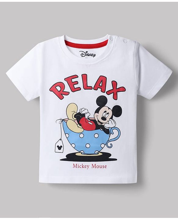 Babyhug Disney 100% Cotton Knit Half Sleeves T-Shirt & Shorts Night Suit With Mickey Mouse Graphic - Red