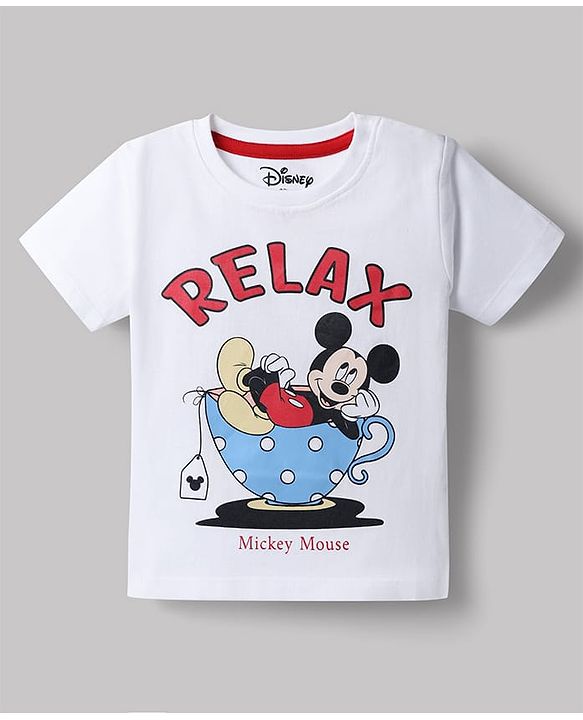 Babyhug Disney 100% Cotton Knit Half Sleeves T-Shirt & Shorts Night Suit With Mickey Mouse Graphic - Red