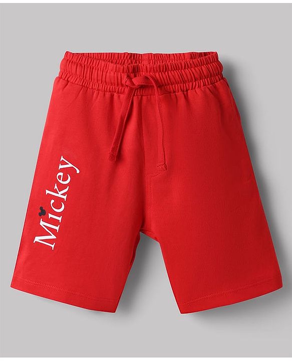 Babyhug Disney 100% Cotton Knit Half Sleeves T-Shirt & Shorts Night Suit With Mickey Mouse Graphic - Red