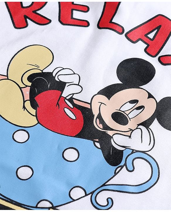 Babyhug Disney 100% Cotton Knit Half Sleeves T-Shirt & Shorts Night Suit With Mickey Mouse Graphic - Red