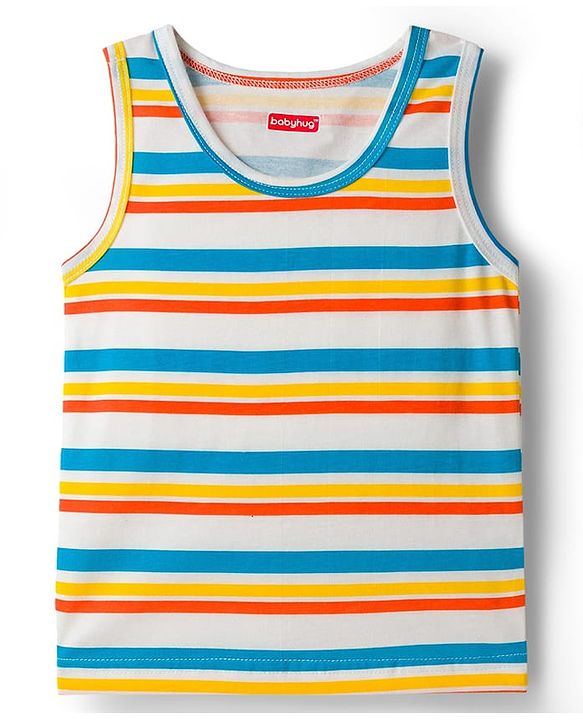 Babyhug 100% Cotton Single Jersey Knit Sleeveless Striped Vest - Multicolor