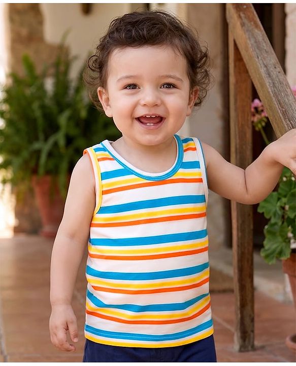 Babyhug 100% Cotton Single Jersey Knit Sleeveless Striped Vest - Multicolor