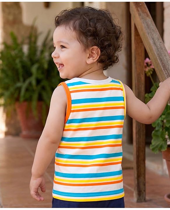 Babyhug 100% Cotton Single Jersey Knit Sleeveless Striped Vest - Multicolor